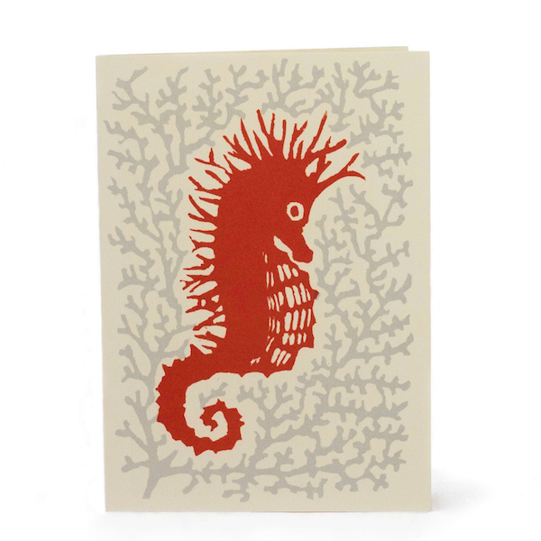 Cambridge Imprint Card Seahorse grey and coral