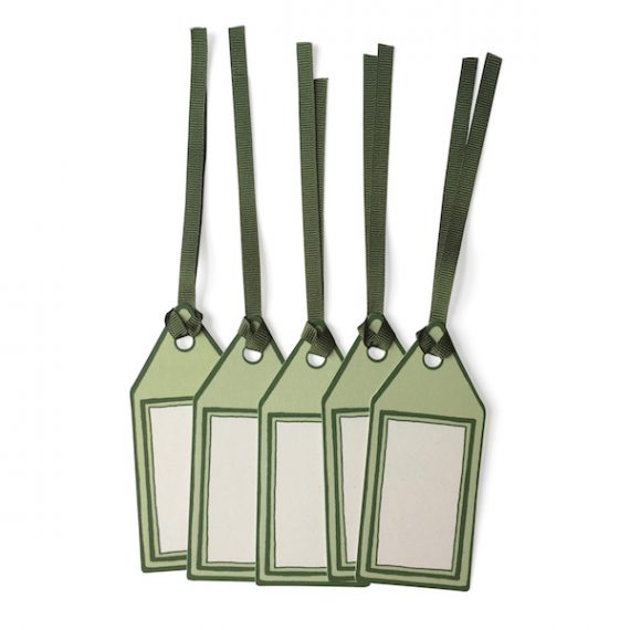 Packet of 5 Fancy Green Gift Tags with Ribbon | Cambridge Imprint