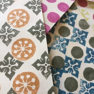 printing with Cambridge Imprint flower cross, snow star, large spot blocks