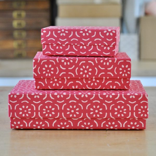 Set of three Pear Halves Permanent Rose patterned boxes