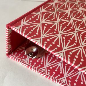 Ring Binder covered in Selvedge Madder patterned paper by Cambridge Imprint