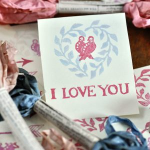 Heart Wreath and Lovebirds Printing blocks by Cambridge Imprint