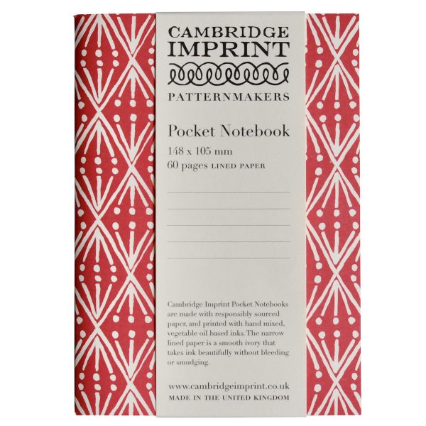 Patterned Lined Pocket Notebook By Cambridge Imprint (Selvedge Madder Red)