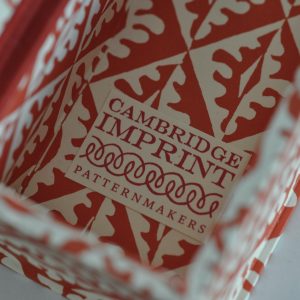 Cambridge Imprint Pen Box covered in Red Oak Leaves paper