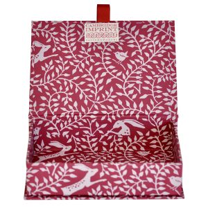 Cambridge Imprint Postcard Box covered in Dancing Hare Berry patterned paper