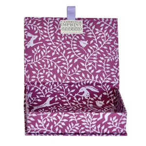 Cambridge Imprint Postcard Box covered in Dancing Hare Violet patterned paper