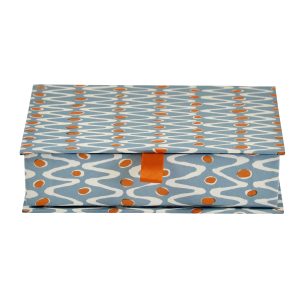 Handmade Postcard Box covered in Cambridge Imprint Charleston Ripple patterned paper