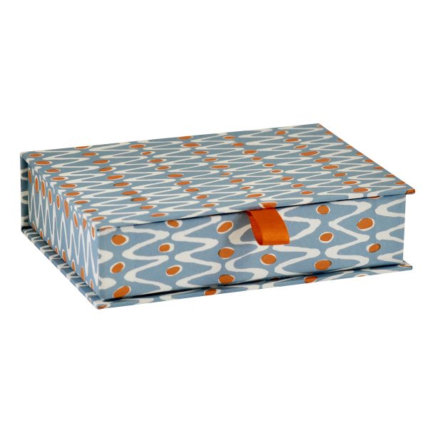 Handmade Postcard Box covered in Cambridge Imprint Charleston Ripple patterned paper