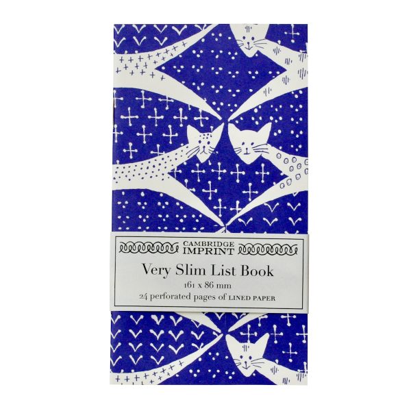 Very Slim List Book with patterned cover in Cats Cobalt