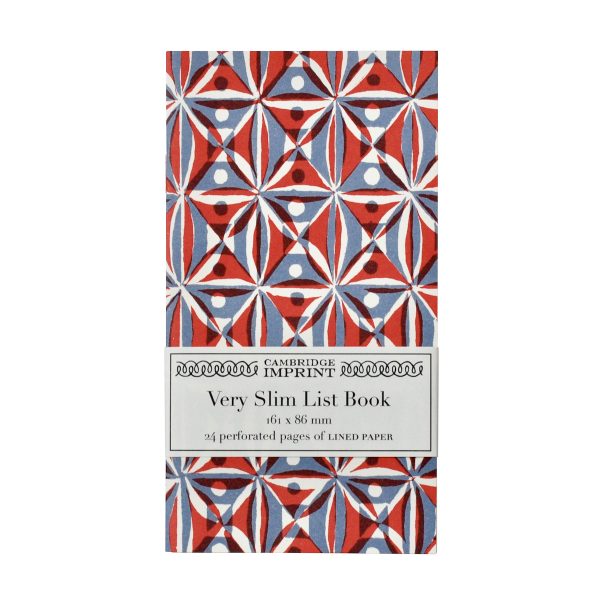 Very Slim List Book with patterned cover in Kaleidoscope Red and Blue