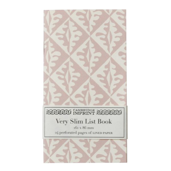 Very Slim List Book with patterned cover in Oak Leaves Pale Pink