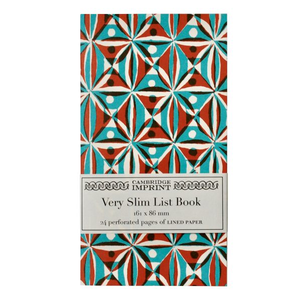 Very Slim List Book with patterned cover in Kaleidoscope Turquoise and Cocoa