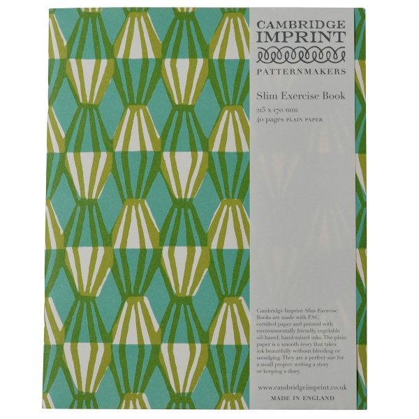 Exercise Book with Sap Green and Turquoise patterned cover