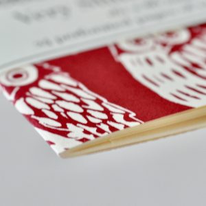 Very Slim List Book with patterned cover in Owls Cadmium Red Deep