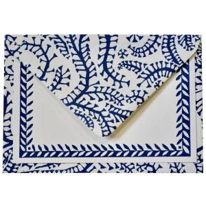 Prussian Blue Notecard with Patterned Border