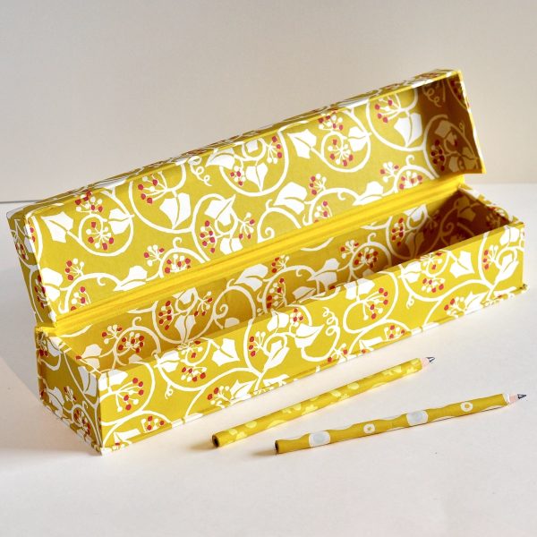 Pen Box covered in Ivy Piccalilli and Cranberry patterned paper