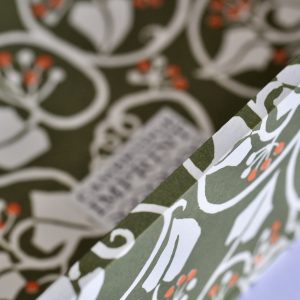 Detail of a Box File covered in Ivy patterned paper