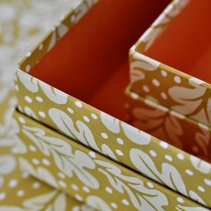 Set of three Quercus Sap Green patterned boxes