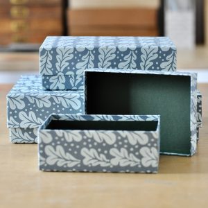 Set of three Quercus Duck Egg patterned boxes