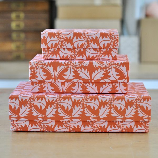 Set of three Dandelion Rust and Rose patterned boxes