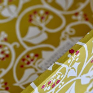 Detail of a Box File covered in Ivy patterned paper