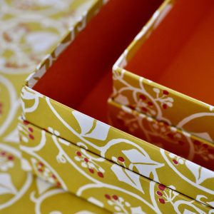 Set of three Ivy Cranberry and Piccalilli patterned boxes