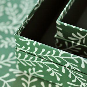 Set of three Sprig Pea Green patterned boxes