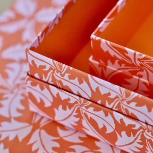 Set of three Dandelion Rust and Rose patterned boxes