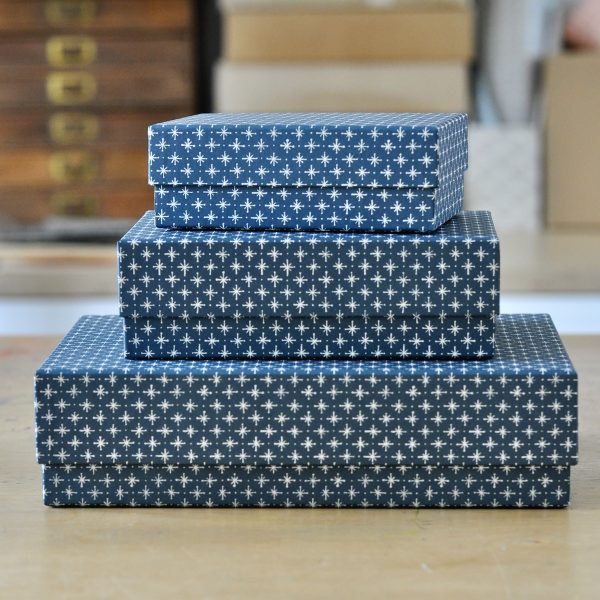 Set of three Little Stars Petrol Blue patterned boxes