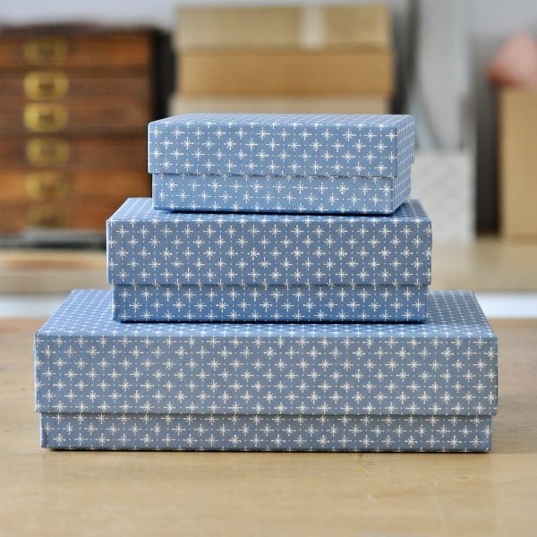 Set of three Little Stars Faded Denim patterned boxes