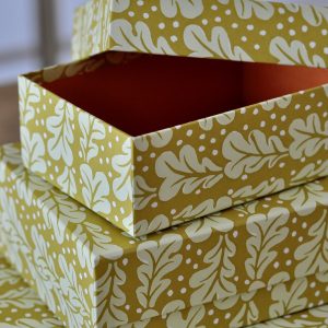 Set of three Quercus Sap Green patterned boxes