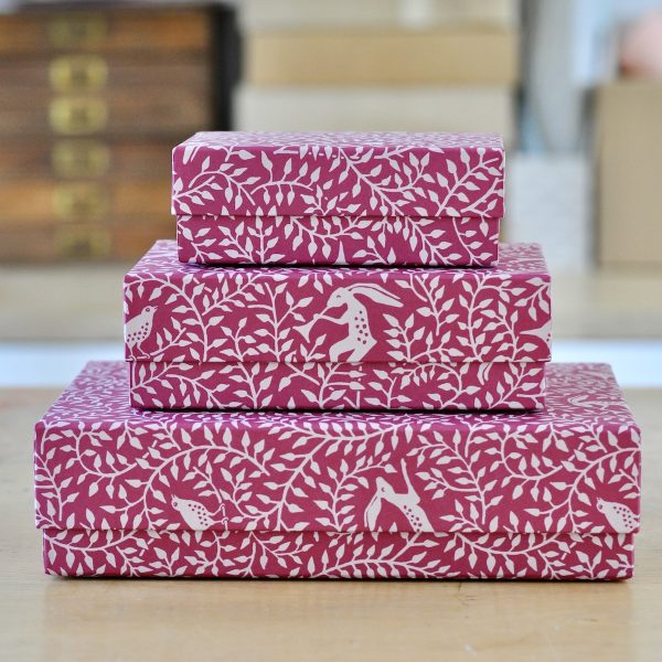 Set of three Dancing Hare Berry patterned boxes