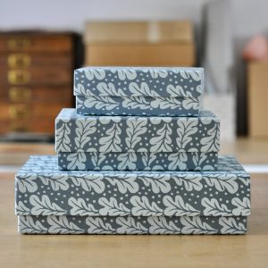 Set of three Quercus Duck Egg patterned boxes