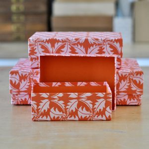 Set of three Dandelion Rust and Rose patterned boxes