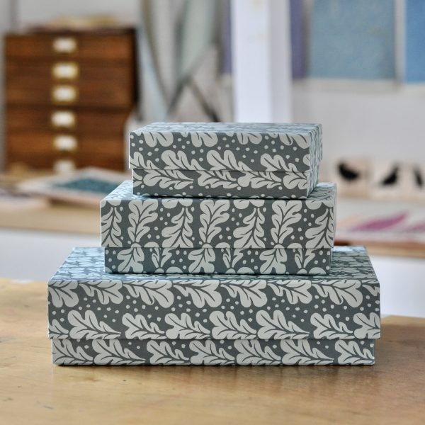 Set of three Quercus Duck Egg patterned boxes