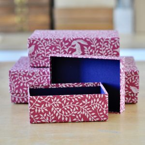 Set of three Dancing Hare Berry patterned boxes