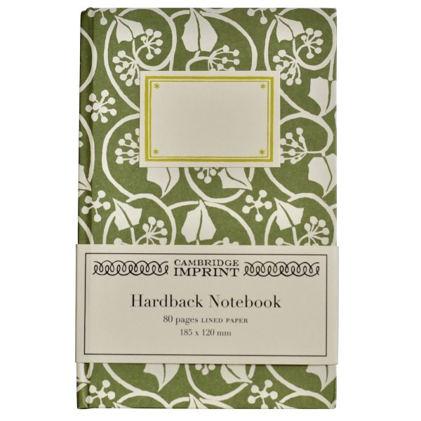 Lined Hardback Notebook covered in Small Ivy Stripe Sage Green paper by Cambridge Imprint