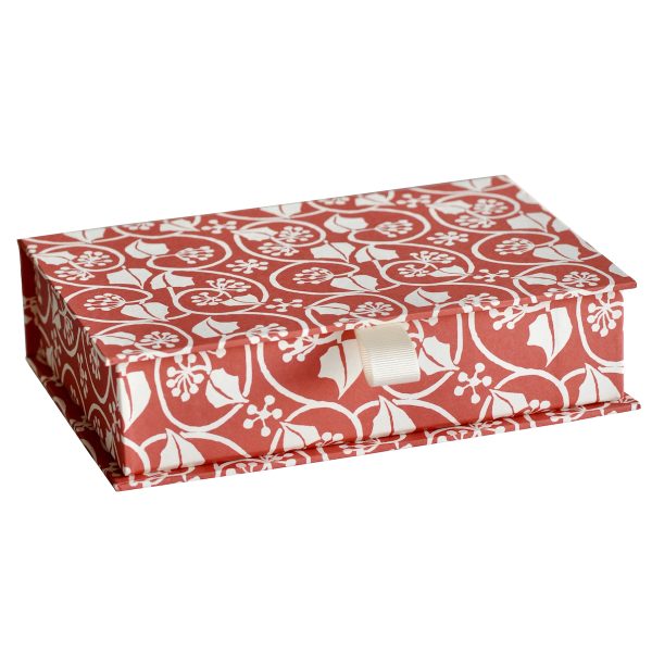 Postcard Box in Small Ivy Stripe Red patterned paper